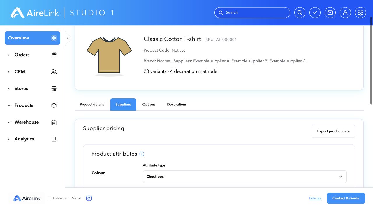 AireLink Studio local preview: Supplier pricing