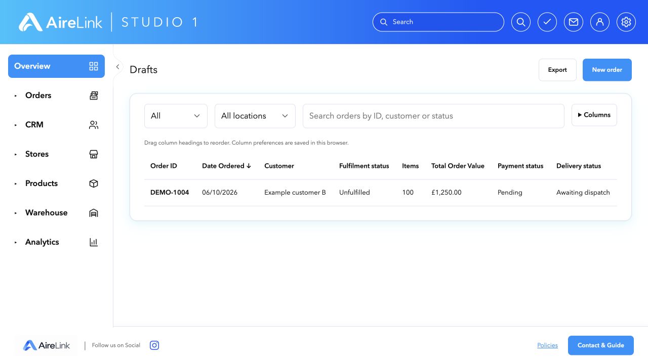 AireLink Studio local preview: Draft management