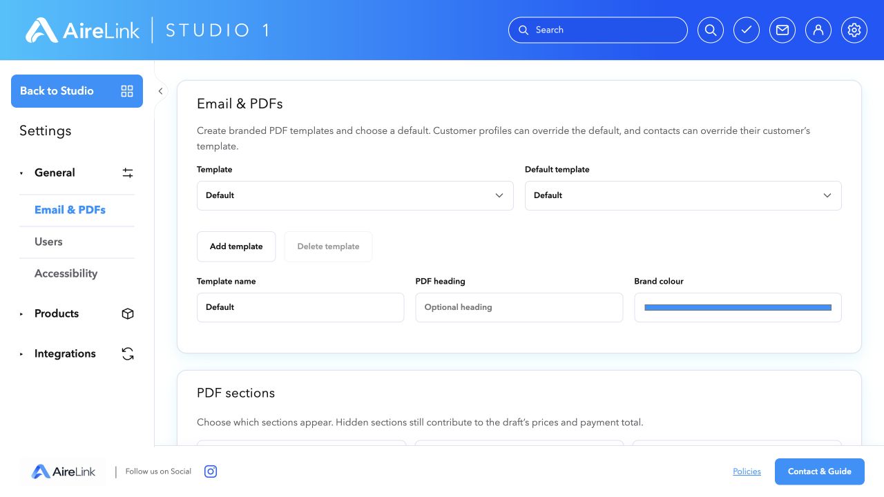 AireLink Studio local preview: Branded PDF templates