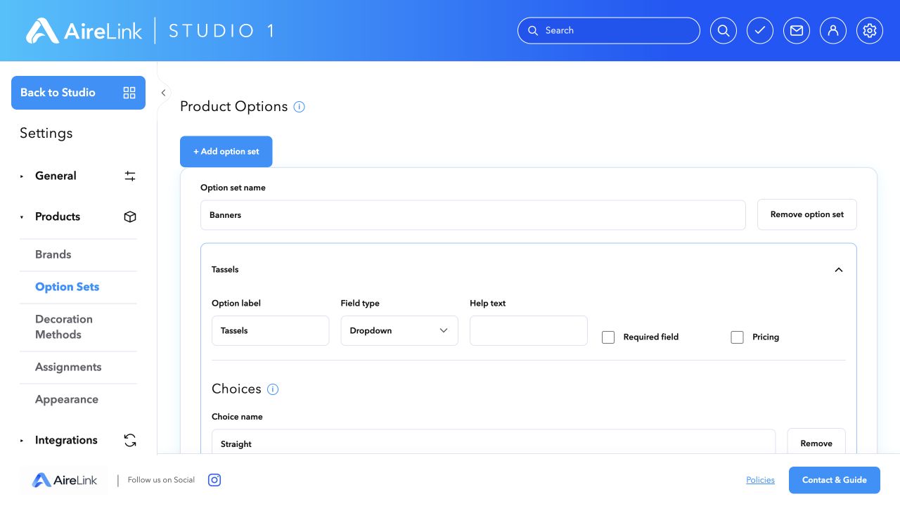 AireLink Studio local preview: Product options & conditional logic