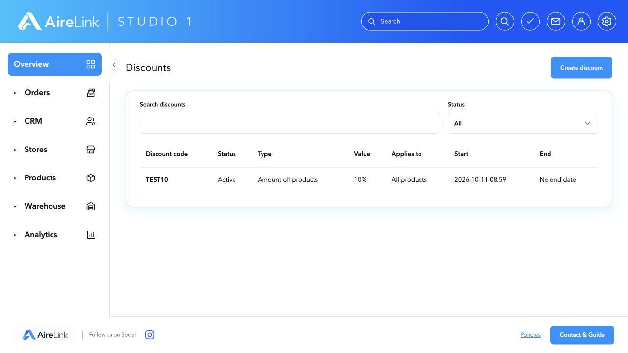 AireLink Studio local preview: Customer discount rules